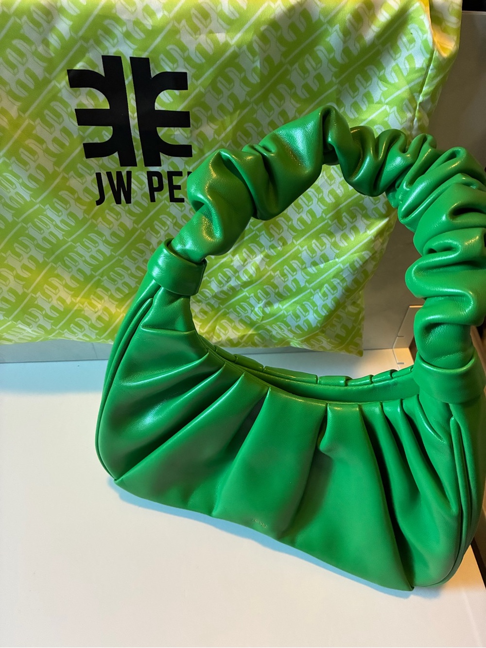 JW PEI Vibrant Green Ruched Shoulder Hobo